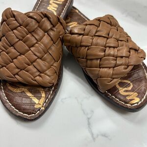 Sam Edelman Brown Woven Leather Slide Sandals